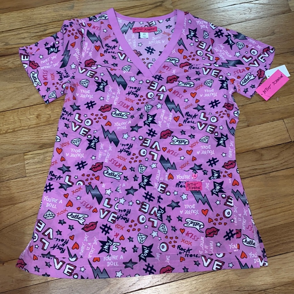 NWT Pink Print Scrub Top